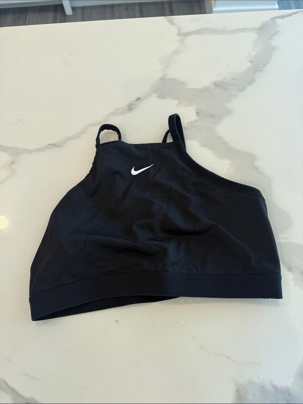 Nike Black High-Neck Sports Bra with White Swoosh Logo